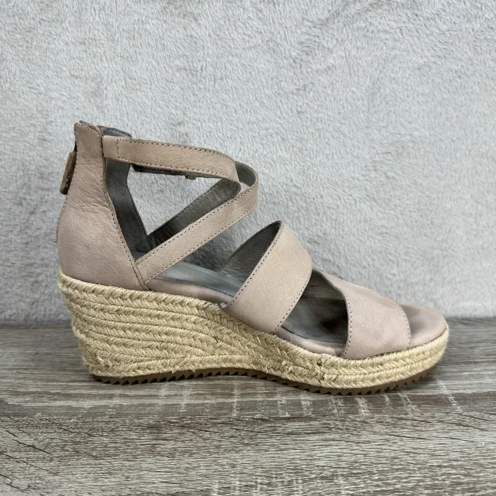 Eileen Fisher Wali Espadrille‎ Wedge Sandal Women's 6 Latte Beige Leather Resort